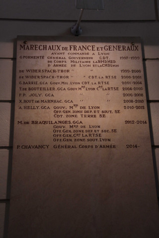 Plaque des maréchaux de France et généraux ayant commandé à Lyon.