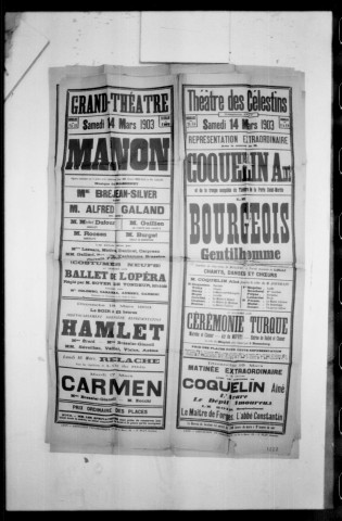 Bourgeois gentilhomme (Le) : comédie en cinq actes. Représentation Coquelin. Auteur : Molière. (Théâtre des Célestins).