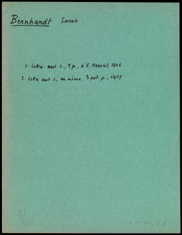Dossier au nom de Sarah Bernhardt.