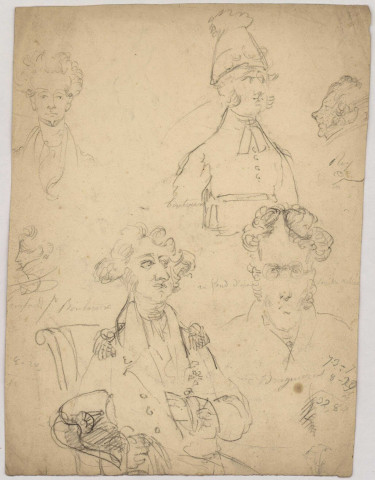 [Portraits charges dont ceux de] Bonnefond, Bontoux, Bruguière, Rey (recto et verso).