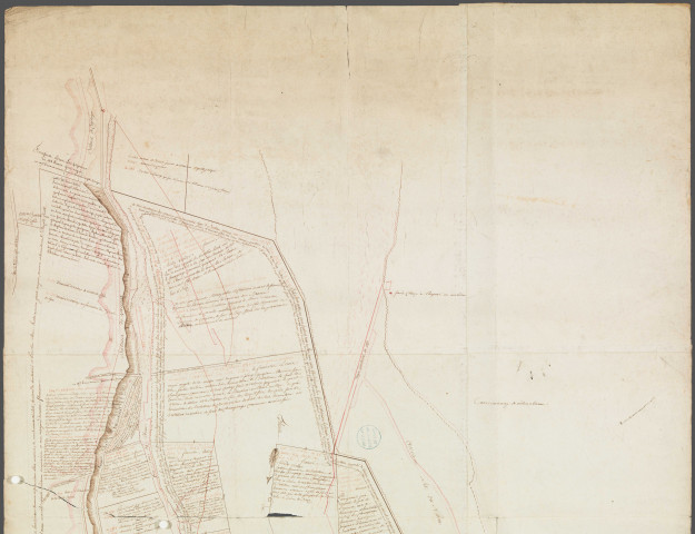 Plan terrier présentant en surface les îles Lambert et Vassieux remis à l'occasion des difficultés qui ont eu lieu avec la commune de Caluire.
