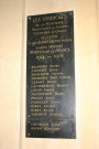 Plaque du syndicats de la minoterie en mémoire des morts de 1914-1918.