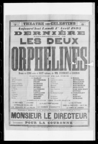 Deux orphelines (Les) : drame en cinq actes et huit tableaux. Auteurs : A. Dennery et Cormon.