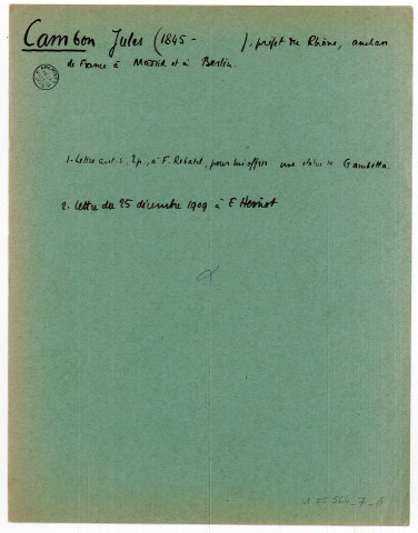 Dossier au nom de Jules Cambon.