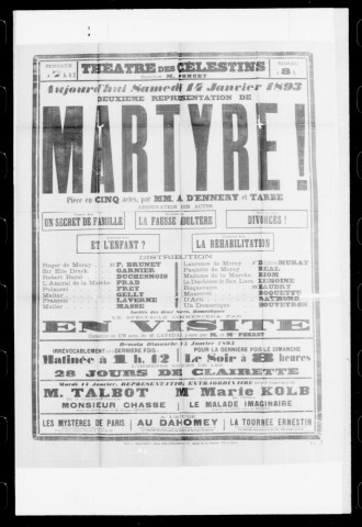 Martyre ! : pièce en cinq actes. Auteurs : A. D'Ennery et Tarbe.