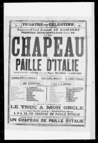 Chapeau de paille d'Italie (Un) : comédie-vaudeville en cinq actes. Auteurs : Marc Michel et Eugène Labiche.