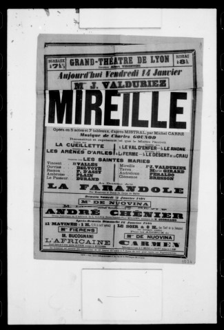 Mireille : opéra en cinq actes et sept tableaux. Compositeur : Charles Gounod. Auteur du livret : Michel Carré.