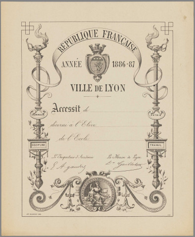 Année 1886-87, Ville de Lyon, accessit.
