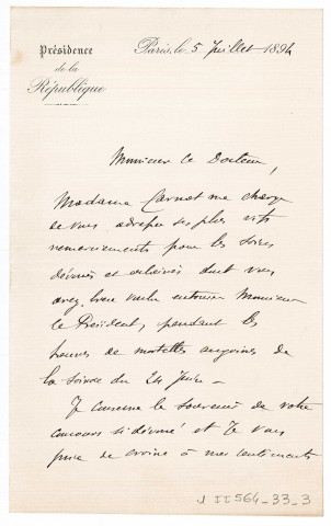 Dossier au nom de Marie François Sadi Carnot.
