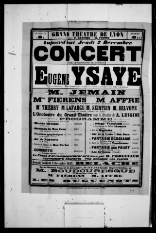 Erynnies (Final des). Concert avec le concours d'Eugène Ysaye. Compositeur : Jules Massenet.