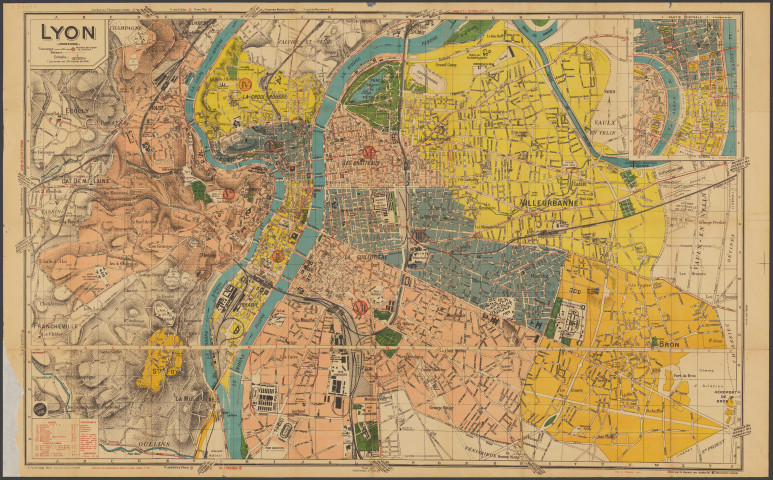Plan touristique de Lyon, Villeurbanne, Bron et environs.