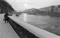 Vue sur la Saône sous la neige.