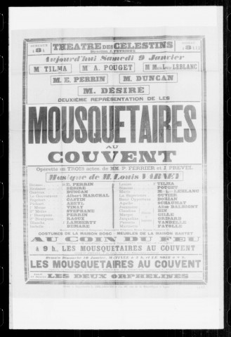 Mousquetaires au couvent (Les) : opérette en trois actes. Compositeur : Louis Verney. Auteurs du livret : P. Ferrier et J. Prevel.