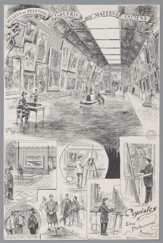 Musées de peinture : galerie des maîtres anciens, copistes (élève, professionnel, amateur).