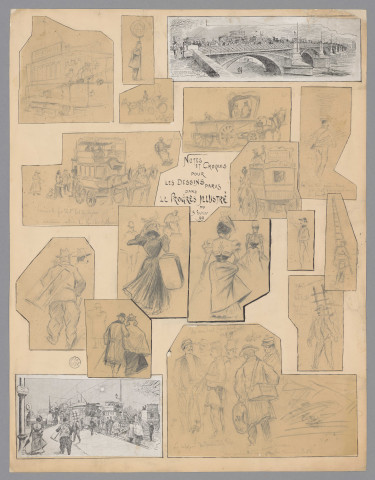 Notes et croquis pour les dessins parus dans Le Progrès Illustré du 5 février 1899 : autour du pont de la Guillotière.