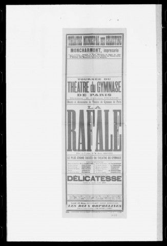 Rafale (La) : pièce en trois actes. Tournée du théâtre du Gymnase de Paris. Auteur : Henry Bernstein.