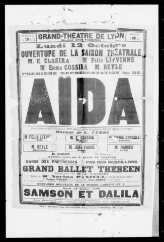 Aïda, grand ballet égyptien : grand opéra en quatre actes et sept tableaux. Compositeur : Giuseppe Verdi. Auteurs du livret : Du Locle et Charles Nuitter.