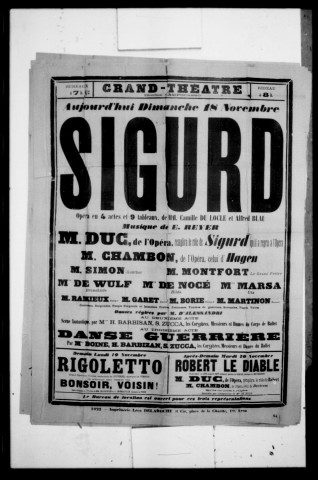 Sigurd : opéra en quatre actes et neuf tableaux. Compositeur : Ernest Reyer. Auteurs du livret : Camille Du Locle et Alfred Blau.
