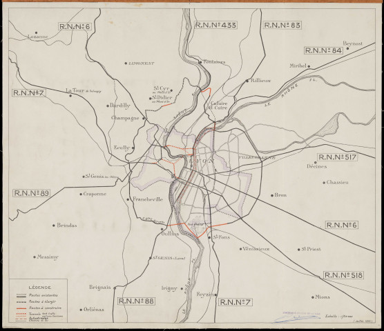 Plan général de la commune de Lyon et des améliorations projetées pour son extension, par Camille Chalumeau.
