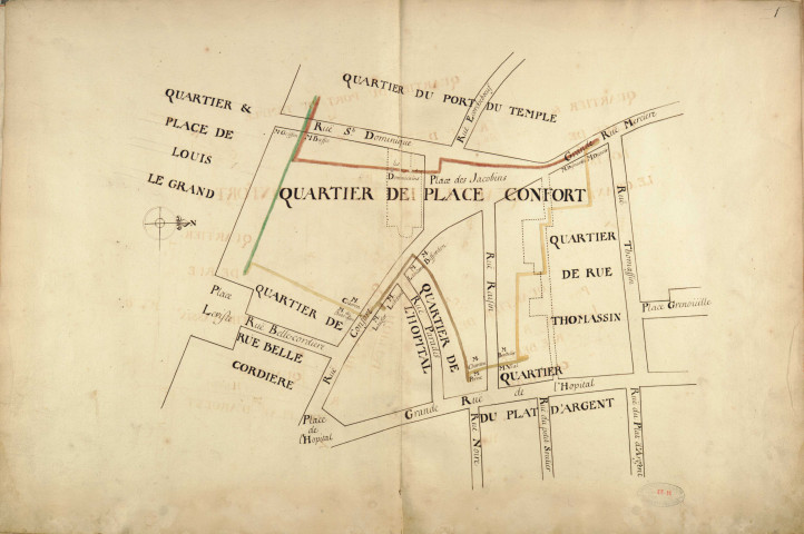Plan des 28 quartiers de la Ville de Lyon établi par délibération du Consulat pour former le cadre de la Milice des pennonages (1746).