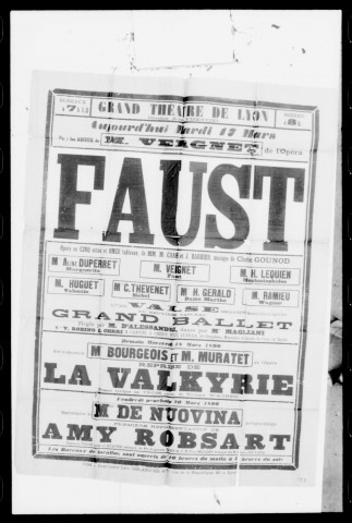 Faust : opéra en cinq actes et onze tableaux. Compositeur : Charles Gounod. Auteurs du livret : Michel Carré et Jules Barbier.