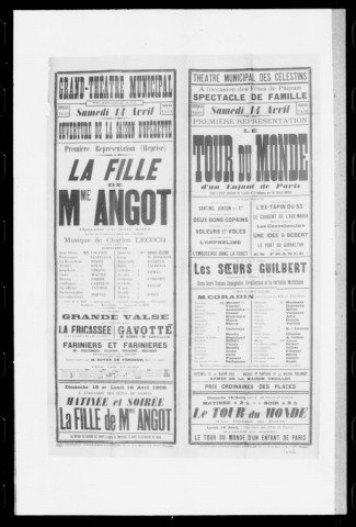 Fille de madame Angot (La) : opérette en trois actes. Compositeur : Charles Lecocq. Auteurs du livret : Clairville, Siraudin et Koning. (Grand-Théâtre).