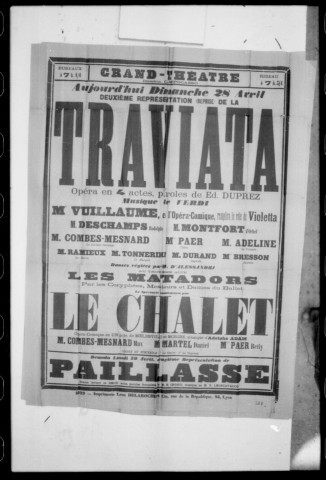 Traviata (La) : opéra en quatre actes. Compositeur : Giuseppe Verdi. Auteur du livret : Ed. Duprez