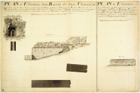 Plan et élévation des ruines de deux chaussées. Plan et élévation d'une chaussée de fuite renversée sur le coteau de la gauche du vallon de Pompenous.