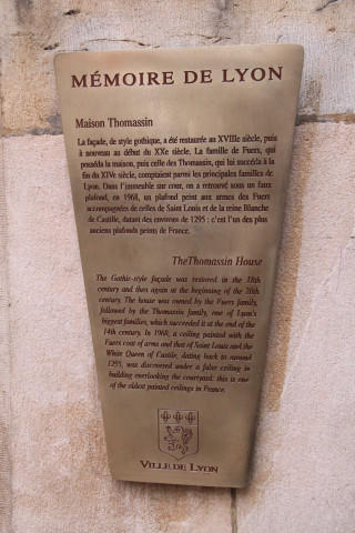 Maison Thomassin, plaque touristique.
