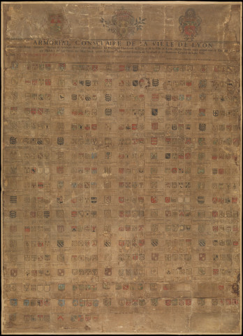 Armorial consulaire de la Ville de Lyon contenant les noms, qualités et armoiries de Messieurs le Prévôt des marchands et échevins de la Ville de Lyon depuis l'année 1595.