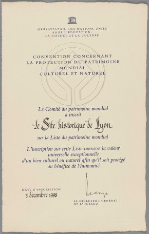 Convention concernant la protection du patrimoine mondial culturel et naturel.