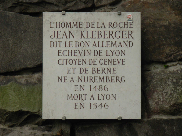 Plaque en mémoire de l'Homme de la Roche, Jean Kleberger dit le Bon Allemand.