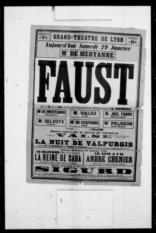 Faust : opéra en cinq actes et dix tableaux. Compositeur : Charles Gounod. Auteurs du livret : Michel Carré et Jules Barbier.