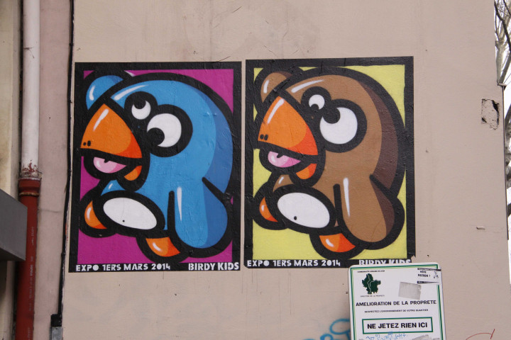 Rue Ferrandière, vers le quai Jules Courmont, "Birdy" de Knar.