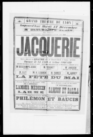 Jacquerie (La) : opéra nouveau en quatre actes. Compositeurs : Ed. Lalo et Arthur Coquard. Auteurs du livret : Edouard Blau et Simone Arnaud.