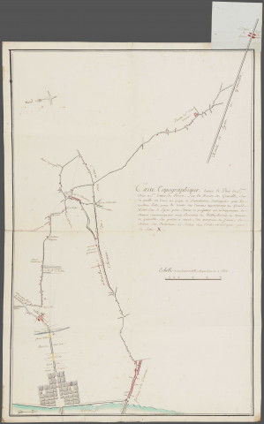 Carte topographique depuis le pont Saint-Clair à Saint-Denis de Bron (...) pour servir à projetter un redressement de chemin communiquant aux paroisses de Villeurbanne et Vaulx et Grenoble (...).