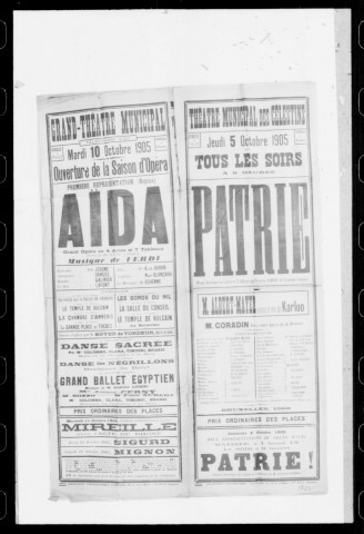 Aïda, grand ballet égyptien : grand opéra en quatre actes et sept tableaux. Compositeurs : Giuseppe Verdi et Alexandre Luigini. Auteurs du livret : Nuitter et Du Locle. (Grand-Théâtre).