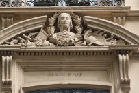 7 place d'Helvétie et rue Malesherbes, détail sur la façade, Marceau