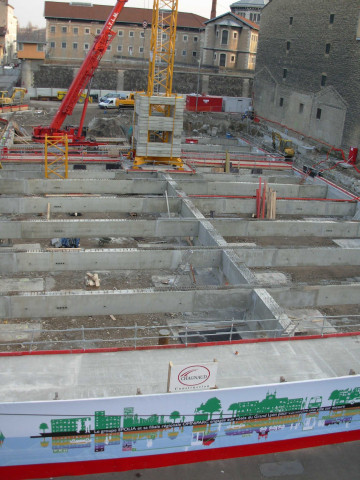 Chantier de la place des Archives, vue prise depuis la gare de Perrache.