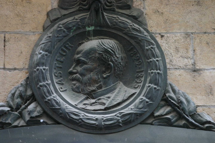 Condition des soies, bas-relief de Louis Pasteur de Jean Chorel.