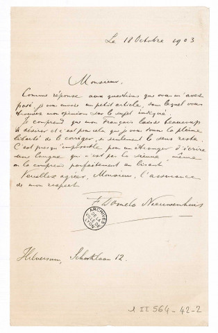 Dossier au nom de Ferdinand Domela Nieuwenhuis.