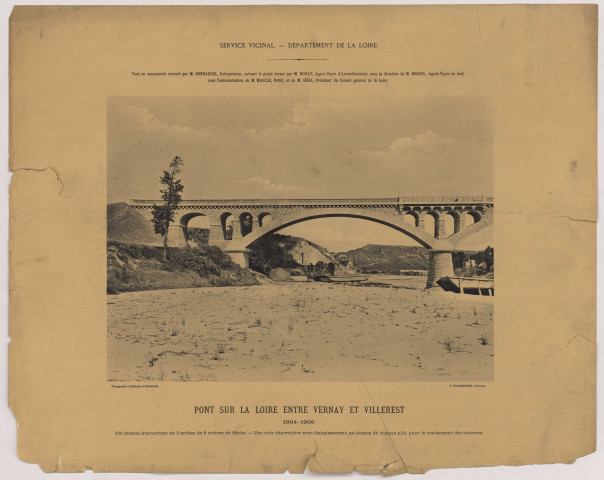 Service vicinal, département de la Loire. Pont sur la Loire entre Vernay et Villerest, 1904-1906.