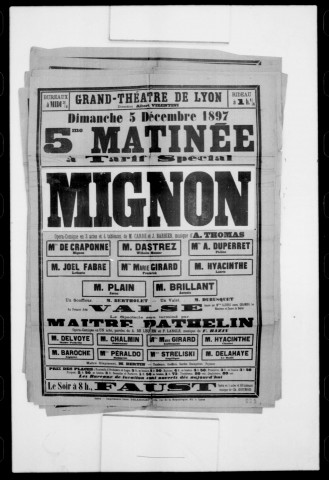 Maître Pathelin : opéra-comique en un acte. Compositeur : F. Bazin. Auteurs du livret : A. de Leuven et F. Langle.