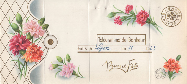 Carte de vœux reçue par Édouard Herriot, l'un des 1 500 documents numérisés (cote 639WP 141)