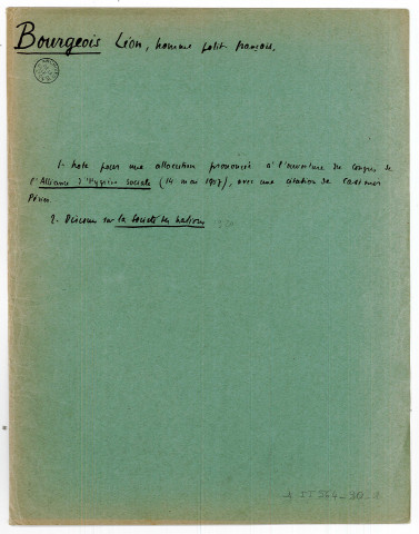 Dossier au nom de Léon Bourgeois.