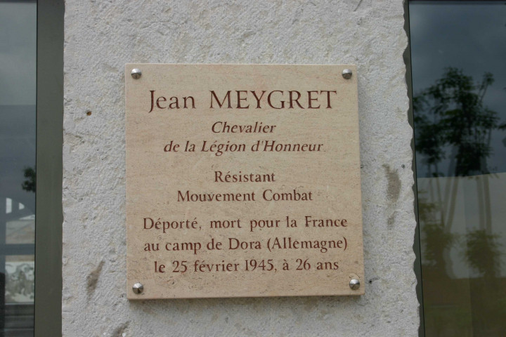 Plaque en mémoire de Jean Meygret.