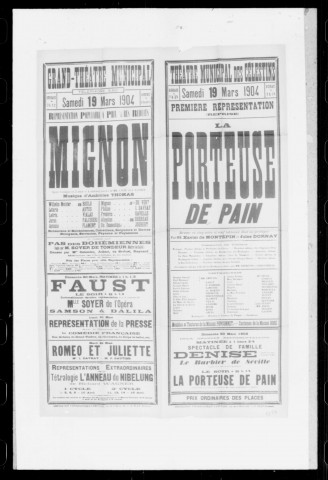 Mignon : opéra-comique en trois actes et quatre tableaux. Compositeur : Ambroise Thomas. Auteurs du livret : Carré et J. Barbier. (Grand-Théâtre).