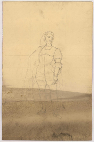 Figure masculin en costume du Moyen âge ou de la Renaissance mise au carreau.