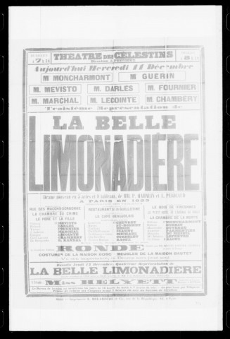 Belle limonadière (La) : drame nouveau en cinq actes et huit tableaux. Auteurs : P. Mahalin et L. Pericaud.