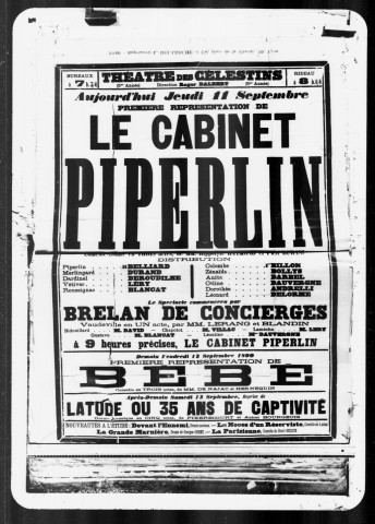 Cabinet Piperlin (Le) : comédie bouffe en trois actes. Auteurs : Hippolyte Raymond et Paul Burani.